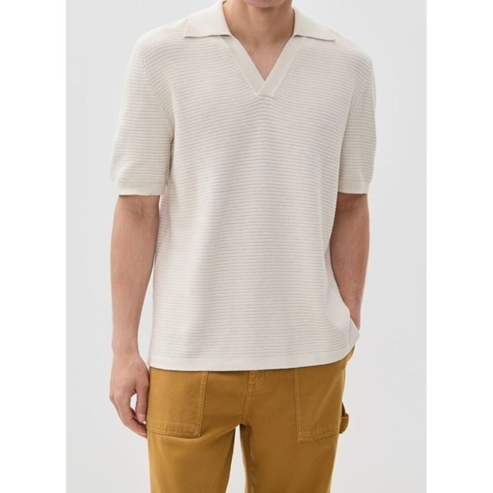 APC Polo Shirt Mens Small Cream V-Neck Johnny Collar Textured Knit LIVIO $295
